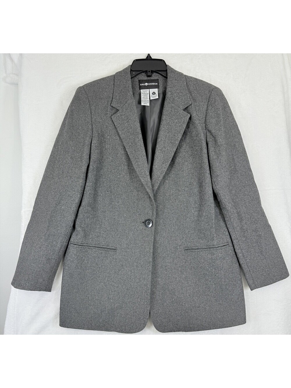 Sag Harbor Blazer 8 Gray Wool Blend Jacket One Button Womens